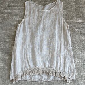 Valentina Naldo Cream/beige Italian linen Sleeveless Tank Top with Fringe Hem